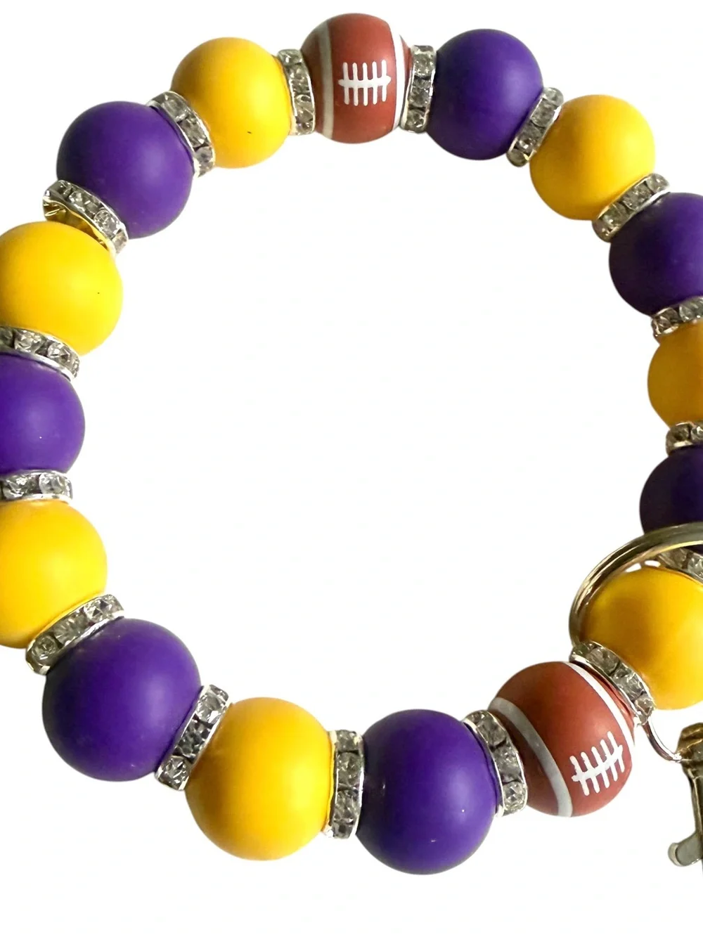 Purple & Gold Football Silicone Bead Wristlet Keychain Handmade